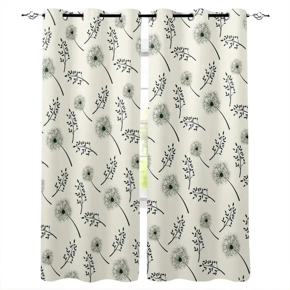 Dandelion Flower Black White Window Curtains Scenic Curtains for Living