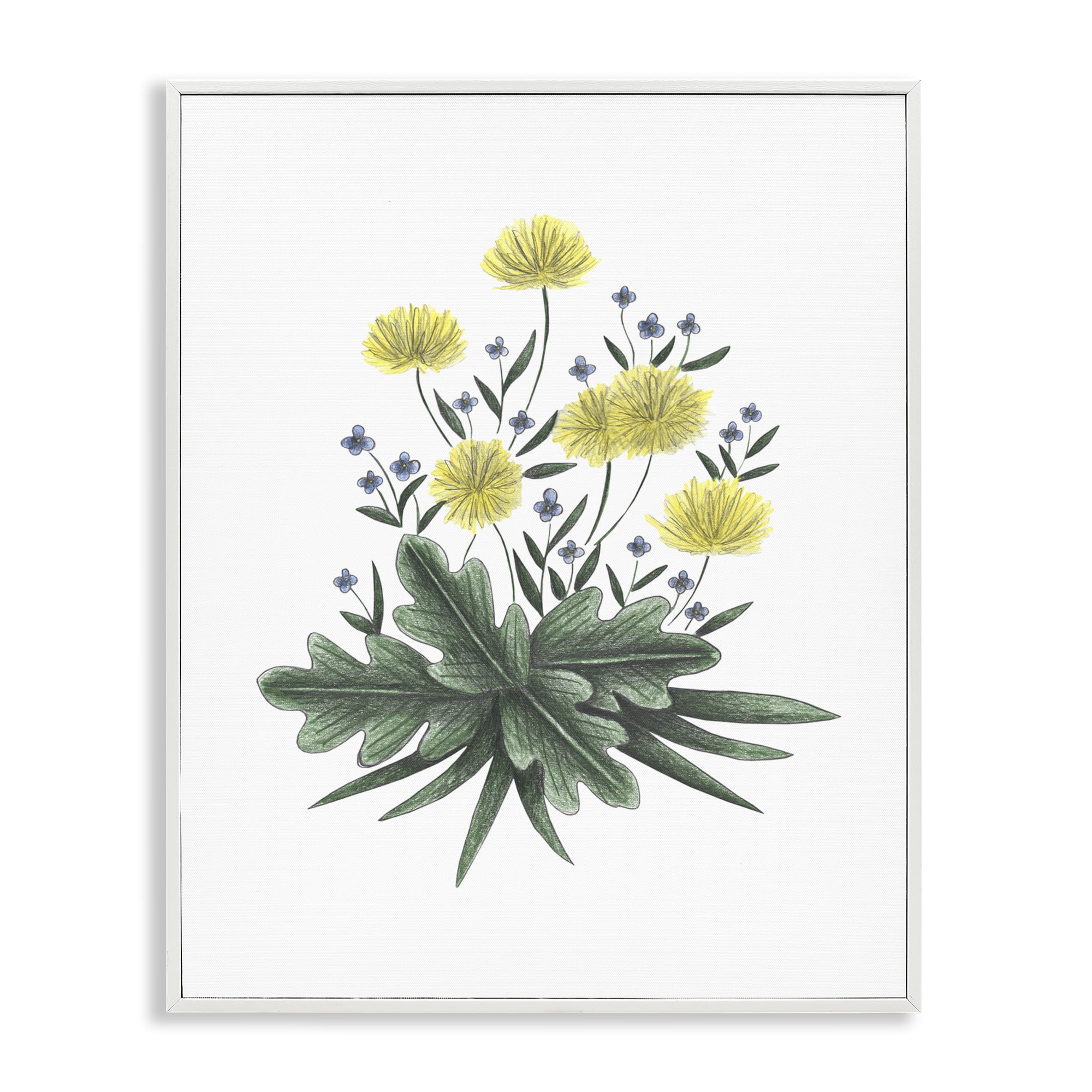 Dandelion Flower Illustration White Framed Giclee Art, design by Cecilia Battaini