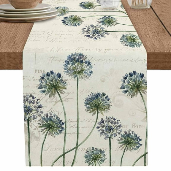 Dandelion Flower on Vintage Letter Table Runner-36 Inch Long Watercolor Floral Table Runners Linen Burlap Tablerunner for Kitchen Dining Room Holiday Party