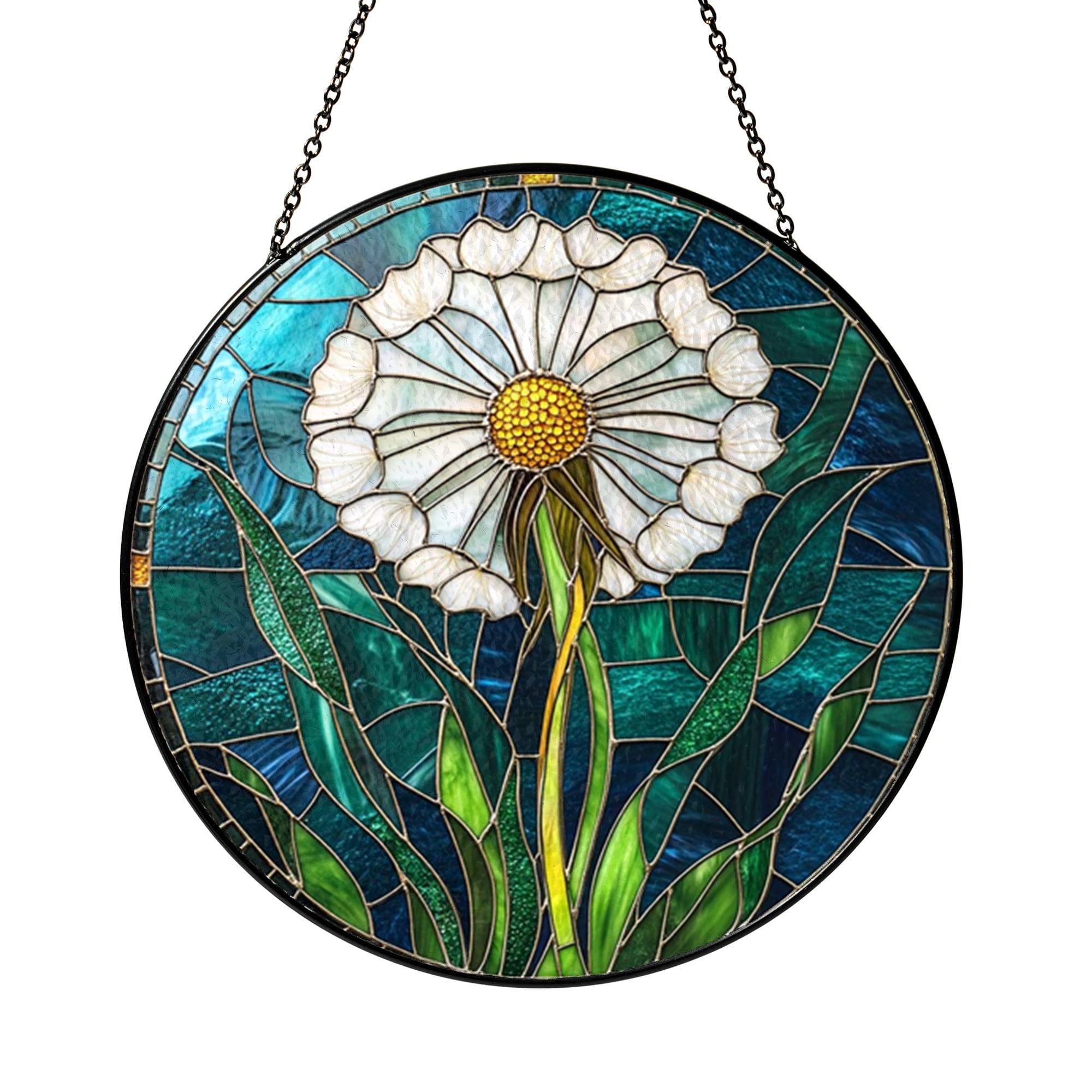 Window Flower Glass Dandelion Flower Window Decor in Stained Glass Style – Garden Art ...