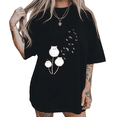 thumbnail image 1 of Dandelion Fluffy Cat Kitten Silhouette Graphic Short Sleeve T-Shirt Crewneck Black Tops, 1 of 5
