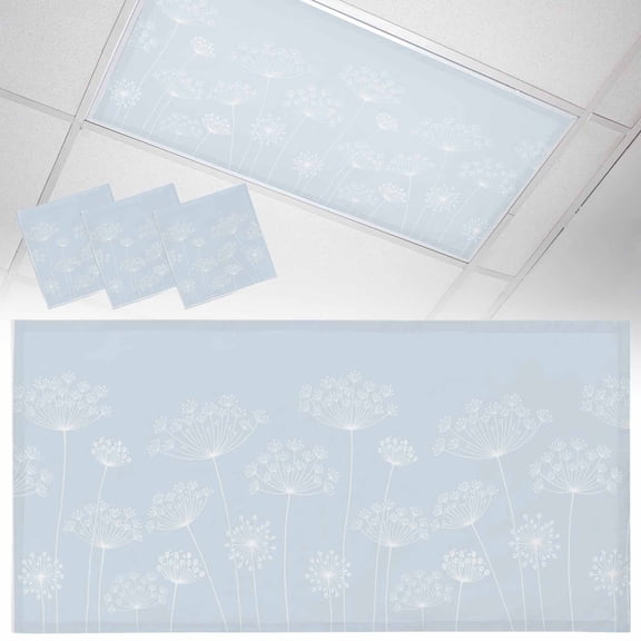 Dandelion Fluorescent Light Covers Spring White Dandelion Floral Blue Background Magnetic Light Filters Ceiling Lighting Panel Shade for Classroom Office Home 2 x 4 ft, 3 Pack