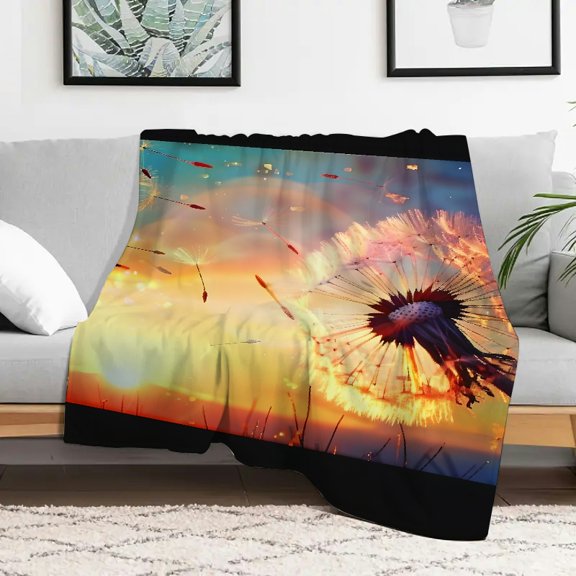 Dandelion Fuzzy Fluffy Soft Cozy Blanket, Flannel Durable Soft and Warm Flannel Blanket, Durable Soft and Warm Flannel Blanket Multifunctional gift blanket for sofas, travel, camping,
