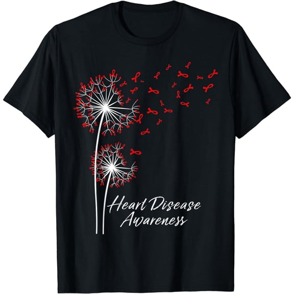Dandelion Go Red Ribbon Heart Disease Awareness Month Women T-Shirt