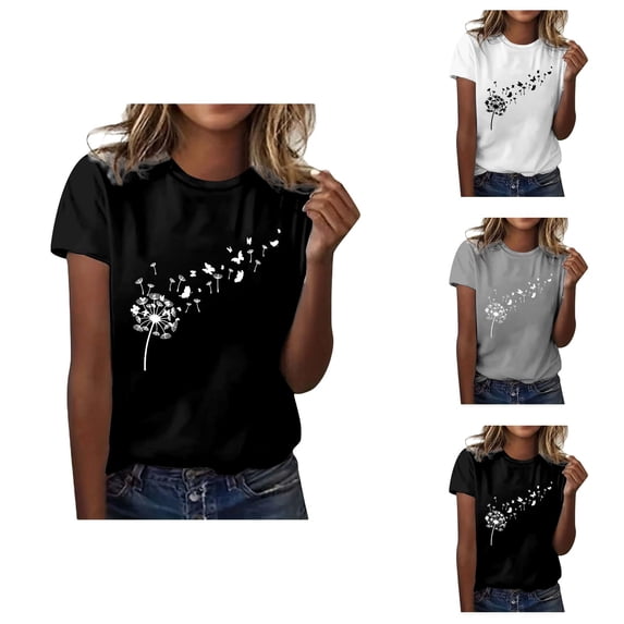 Dandelion Graphic Tees for Women 2026 Summer Casual Short Sleeve Crewneck Boho T Shirts