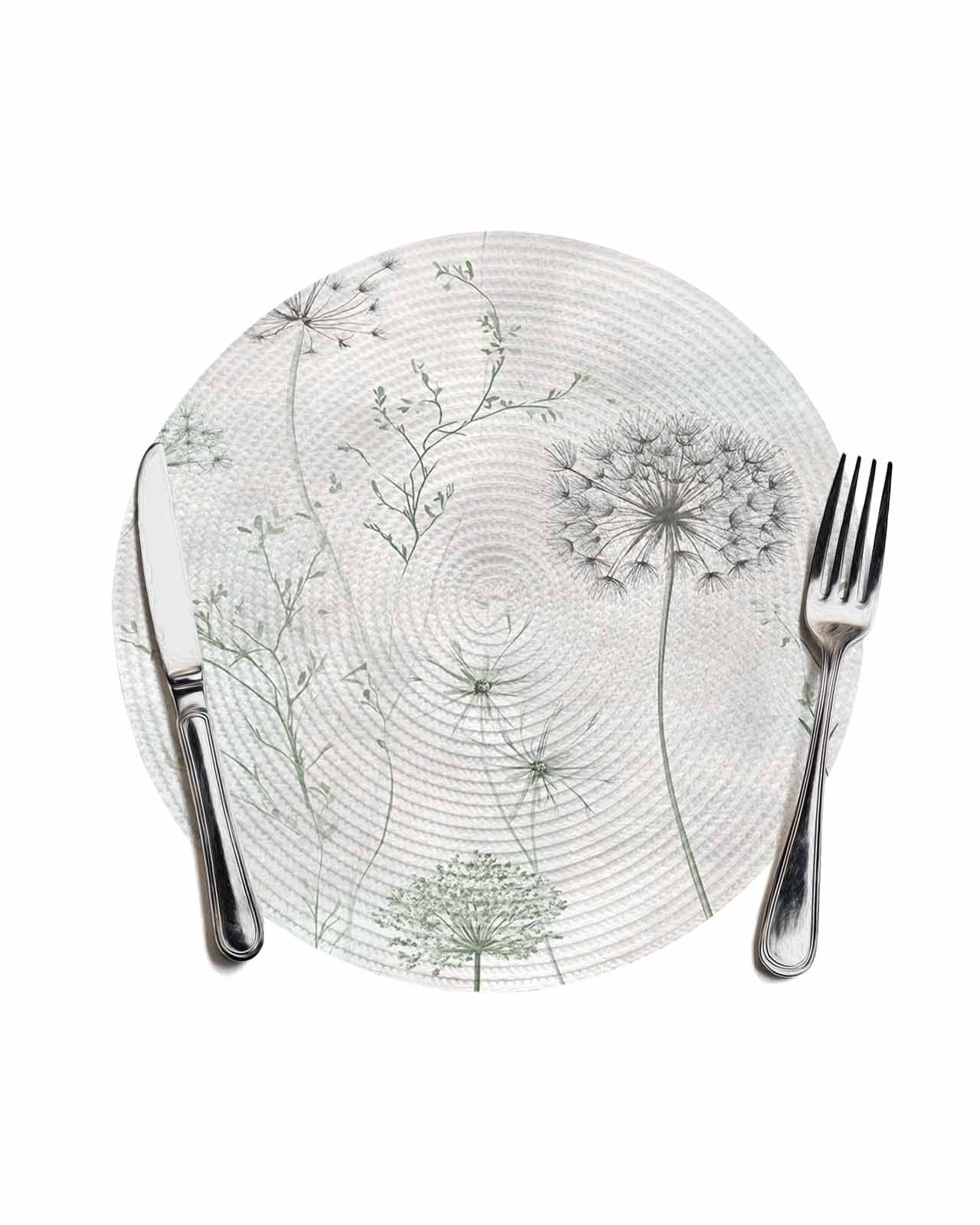Dandelion Green Botanical Round Placemats for Dinning Tables,Heat-proof ...