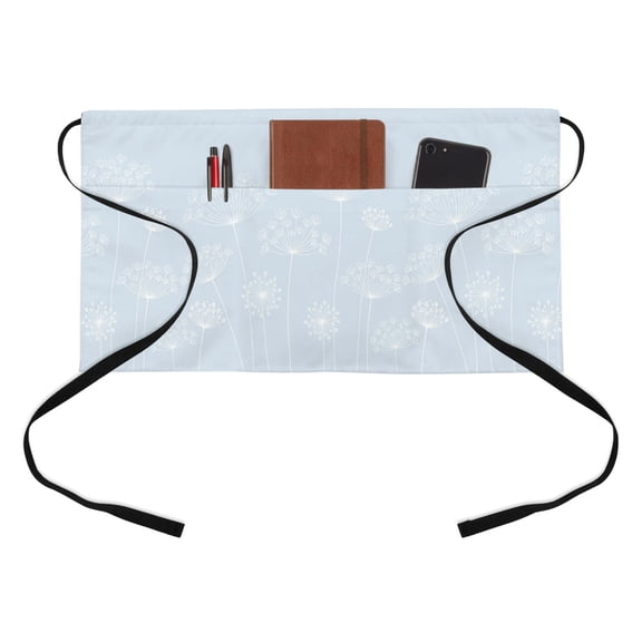 Dandelion Half Waist Apron Spring White Dandelion Floral Blue Background Short Waiter Aprons with 3 Pockets for Women Men Kitchen Restaurant Cooking