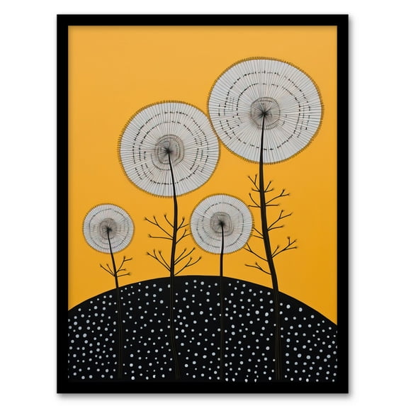 Dandelion Hill Folk Style Yellow Black Art Print Framed Poster Wall Decor 12x16 inch