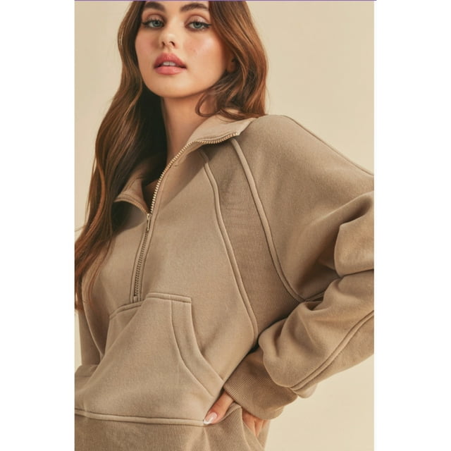 Dandelion Home + Gift Super Cute Cropped Half-zip Sweatshirt (Various Colors) - Oat / Large