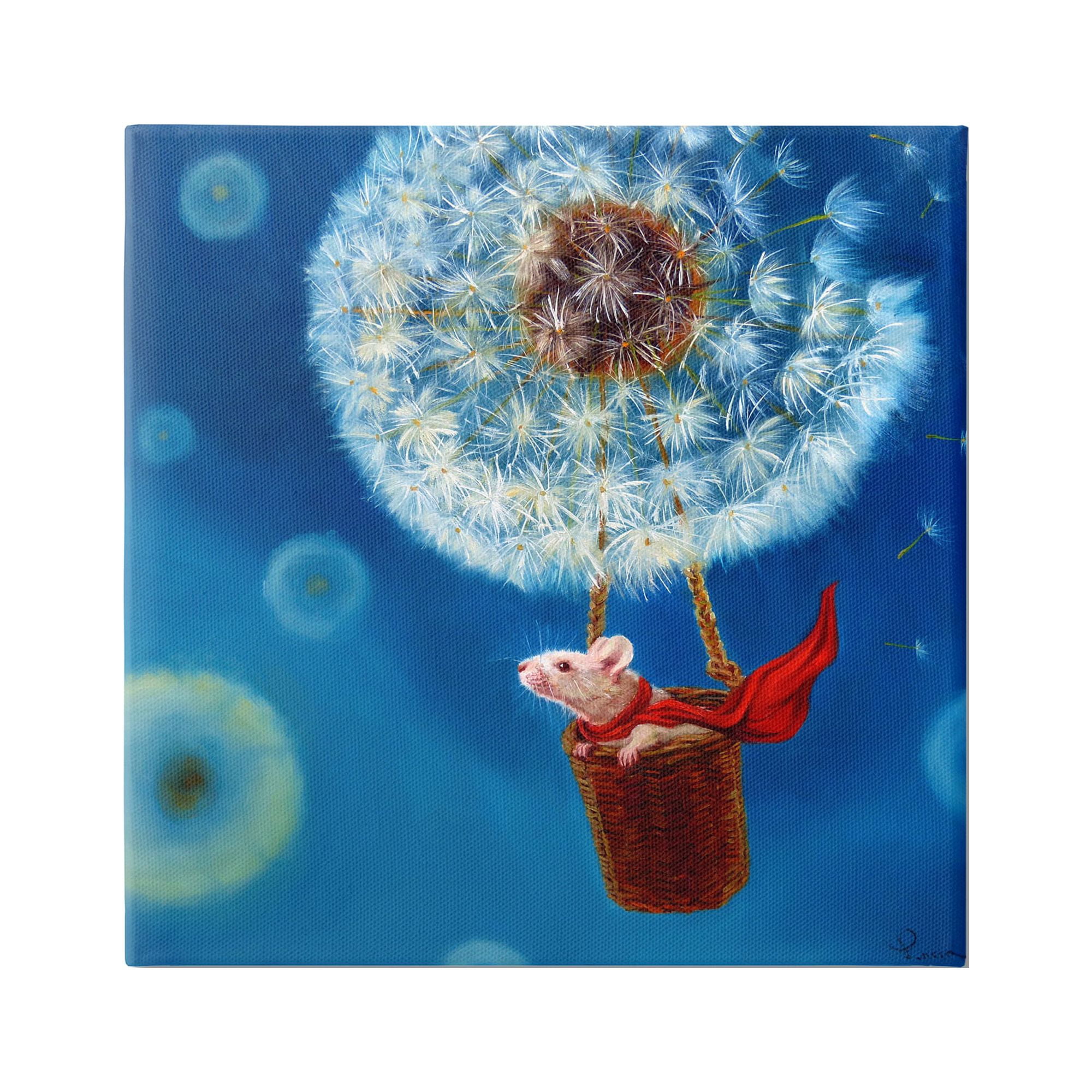 Dandelion Hot Air Balloon Sky Mouse Red Scarf Animals & Insects Painting Gallery-Wrapped Canvas Print Wall Art