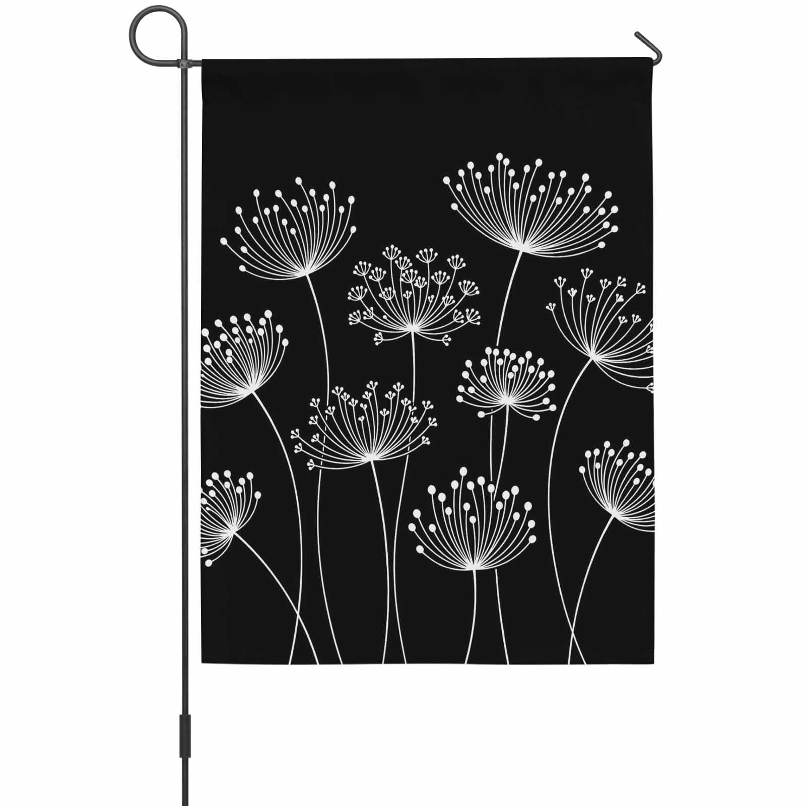 Dandelion House Flag 28 x 40 Inches, Spring Country White Dandelion Floral Black Weather Proof Outdoor Patio Flags Double Sided Small House Decoration for Yard Lawn Outside Home