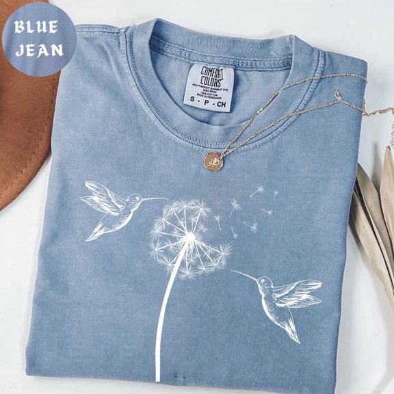 Dandelion Hummingbird Nature Lovers T Shirt Unisex Adult Casual Everyday Wear Animal Lover Style Size S-4XL