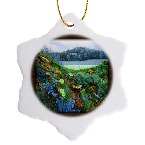 3drose, Dandelion in Nature, 3 inch Snowflake Porcelain Ornament