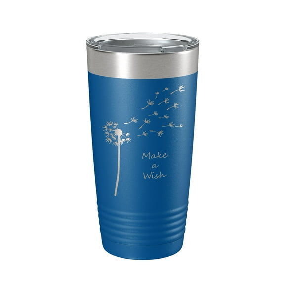 Dandelion Make A Wish Tumbler Travel Mug Gift Mom Daughter Her Women Girls Insulated Laser Engraved Coffee Cup 20 oz Royal Blue
