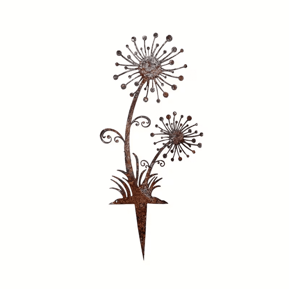 Dandelion Metal Garden Stake Decor, Rust Finish Outdoor Yard Art