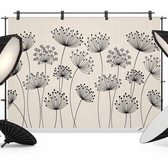 Dandelion Photography Backdrop 7x5FT, Spring Country Black Dandelion Floral Linen Texture Photo Backdrops, Background for Photography Studio Photo Studio Background, Back Drop for Photoshoot