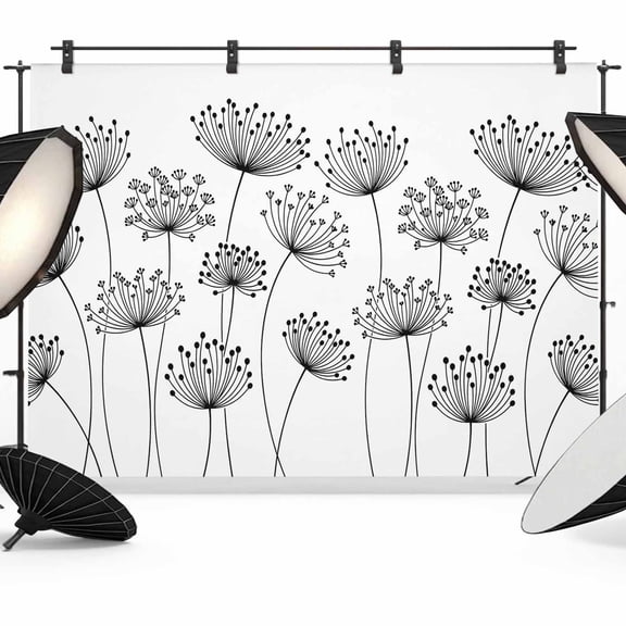 Dandelion Photography Backdrop 7x5FT, Spring Fields Black Dandelion Floral Photo Backdrops, Background for Photography Studio Photo Studio Background, Back Drop for Photoshoot