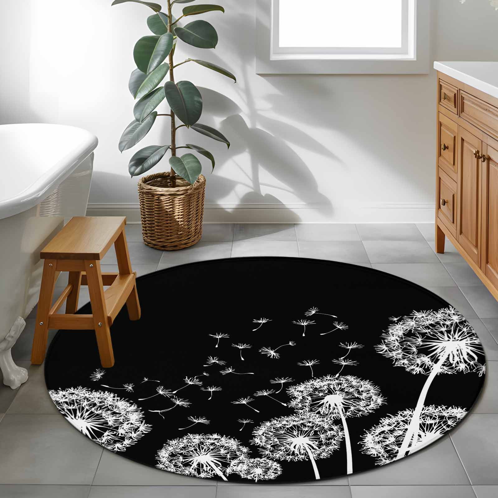 Dandelion Plants 4ft Round Rug for Cozy Reading Nook Home Office Chair ...