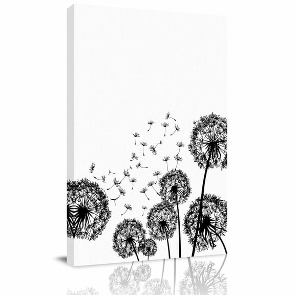 Dandelion Plants Canvas Wall Art for Living Room, Vintage Black Dandelions Blossom Flying Fluffy Wall Decor Framed Artwork Pictures Ready to Hang for Bedroom Office Home Decor