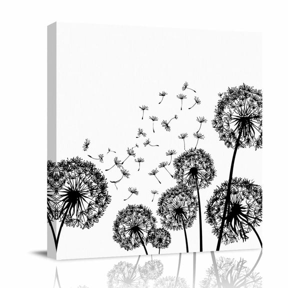 Dandelion Plants Canvas Wall Art for Living Room, Vintage Black Dandelions Blossom Flying Fluffy Wall Decor Framed Artwork Pictures Ready to Hang for Bedroom Office Home Decor