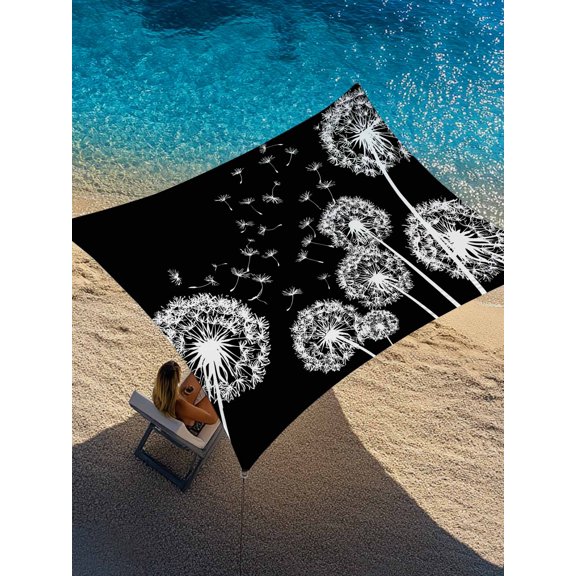 Dandelion Plants Sun Shade Sail 6.5' x 10', Vintage White Dandelions Blossom Flying Fluffy Black Back Rectangle Outdoor Sunshade Canopy, Waterproof UV Block Patio Covers for Garden Yard Beach