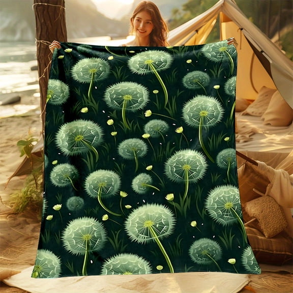 Dandelion Print Flannel Throw Blanket - Reversible, Digital Print, All-Season, Contemporary Style, Non-Woven Lightweight Plush, Ultra-Soft, No Shedding - Cartoon Theme