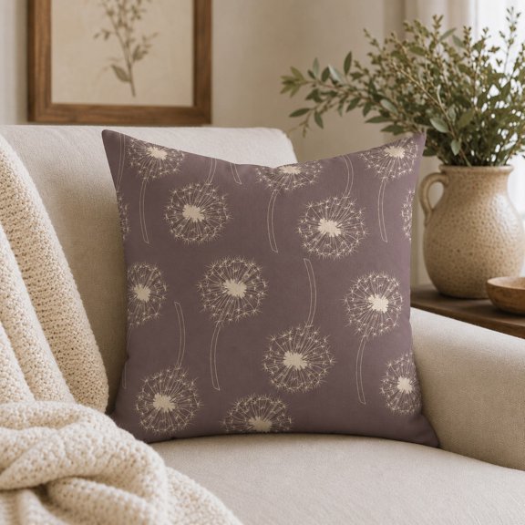 Dandelion Print Throw Pillow Cover – Decorative Square Cushion Cover for Couch, Sofa & Bedroom, 18x18 20x20 24x24