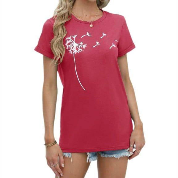 Dandelion Print Women's T Shirts Cute Graphic Tees Short Sleeve Summer Cotton Tops