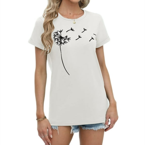 Dandelion Print Women's T Shirts Cute Graphic Tees Short Sleeve Summer Cotton Tops