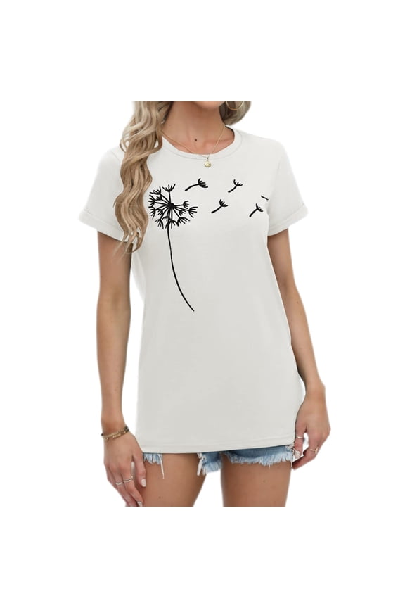 Dandelion Print Women's T Shirts Cute Graphic Tees Short Sleeve Summer Cotton Tops
