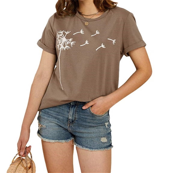 Dandelion Print Women's T Shirts Cute Graphic Tees Short Sleeve Summer Cotton Tops