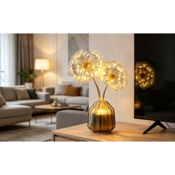 Dandelion Resin Lamp, Preserved Flower Night Light with Wooden Base, LED Crystal Ball Table Lamp USB Powered for Bedside Shelf, Nature Inspired Home Decor Gift for Housewarming