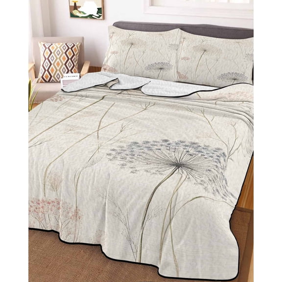 Dandelion Retro Leaves Full Size Down Alternative Comforter, Lightweight Comforter Quilt Bedding Set with Pillow Shams Farmhouse Botanical Watercolor All Seasons Bed Comforter Duvet Insert 78"x90"