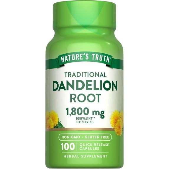 Dandelion Root Capsules | 1800mg | 100 Count | Non-GMO & Gluten Free Extract | by Nature's Truth
