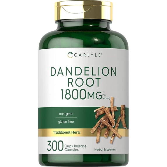 Dandelion Root Extract Supplement | 1800mg | 300 Capsules | by Carlyle