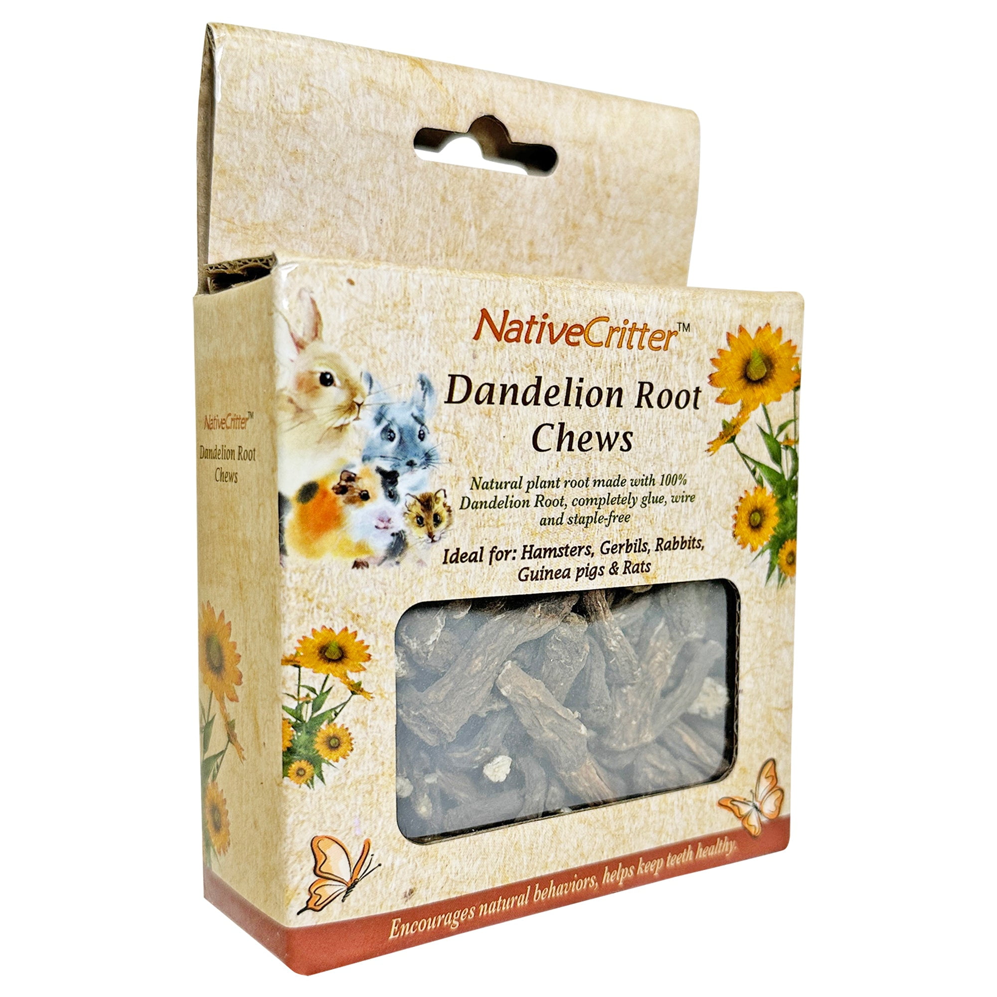 Dandelion Root - NativeCritter Natural Chew for Hamsters, Gerbils, Rabbits, Guinea pigs, Prairie Dogs, Chinchillas, Degus, Squirrels, Rats and other chewing small animals