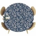 thumbnail image 1 of Dandelion Round Tablecloth, Fitted Table Cover with Elastic for 45"-54" Round Tables, Navy Blue Flowers Modern Minimalist Spring Table Cloth Outdoor Indoor Dinning Party Waterproof Tablecloths, 1 of 7