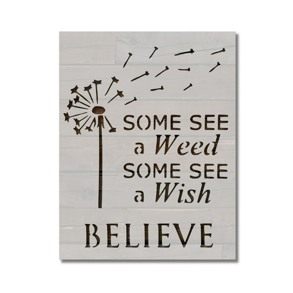 Dandelion See Weed Wish Believe Stencil Template Reusable 8.5 x 11 for Painting on Walls, Wood, Etc. By Stencilville