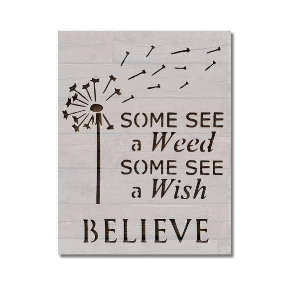 Dandelion See Weed Wish Believe Stencil Template Reusable 8.5 x 11 for Painting on Walls, Wood, Etc. By Stencilville