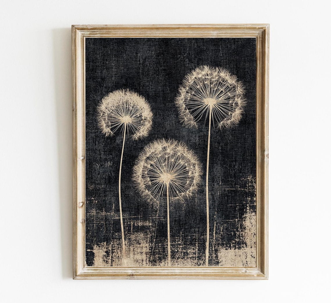 Dandelion Seed Print Poster Dark Vintage Print Poster Moody Wall Art ...