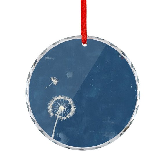 Dandelion With Seeds Blowing Away Crystal Glass Christmas Ornament Holiday Decor And Xmas Gifts Ideas Blue Dandelion White Flower Flora Plant Crystal Glass Christmas Decor with Holiday Design