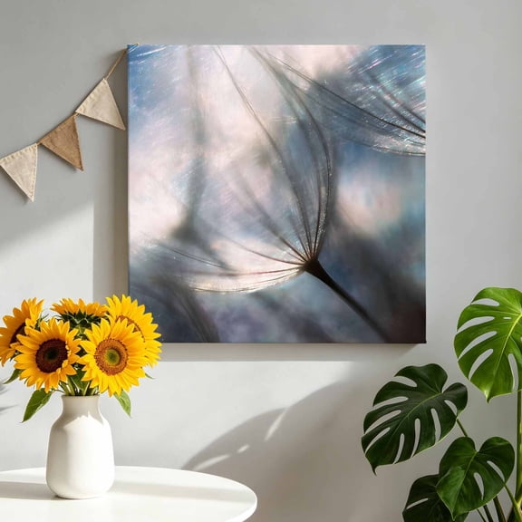 Dandelion Seeds Canvas Wall Art, Rustic Minimalist Country Blue Gray Botanical Framed Canvas Wall Decor Picture Print Artwork Decorations for Living Room Office Ready to Hang 8" x 8"