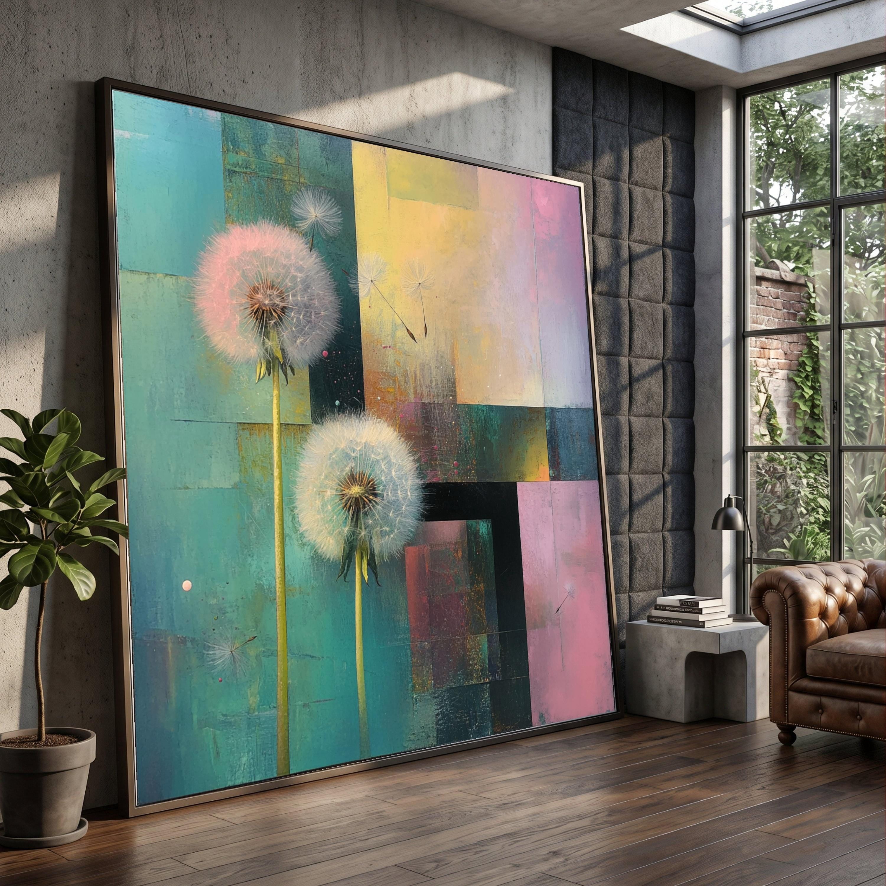 Dandelion Seeds Wall Art Abstract Nature Floral Design Soft Pastel ...