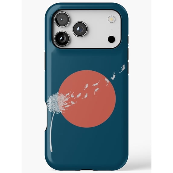 Seed Casing Dandelion Seeds and Flying Birds with Coral Circle Tough Phone Case for ...