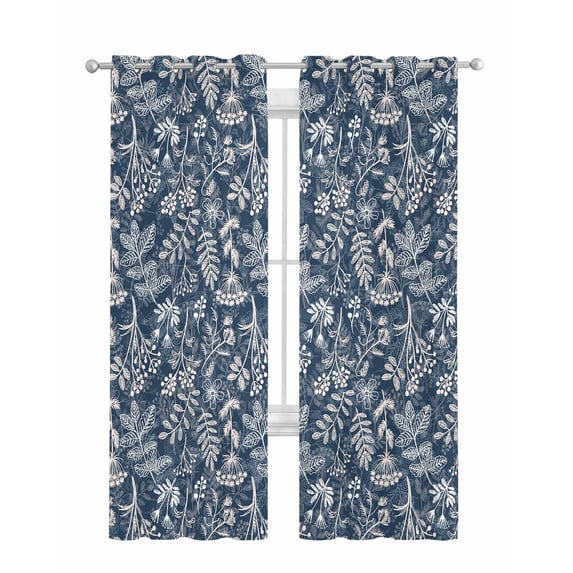 Dandelion Sheer Curtains 63 Inch Length 2 Panels Set for Living Room/Bedroom, Navy Blue Flowers Modern Minimalist Spring Kitchen Curtains Grommet Semi-Sheer Curtains Window Treatments 42"x63"x2