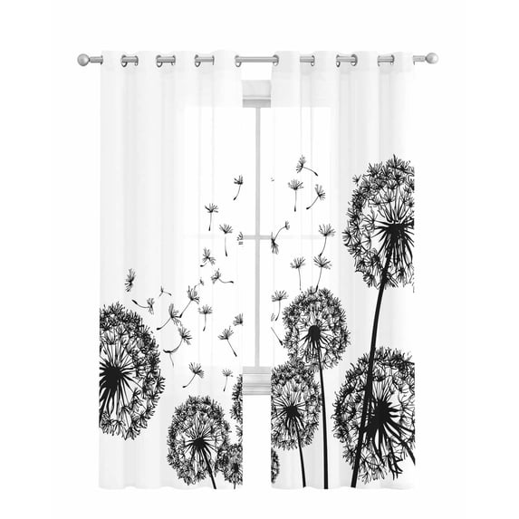 Dandelion Sheer Curtains 84 Inch Length 2 Panels Set for Living Room/Bedroom, Black White Modern Country Rustic Plants Kitchen Curtains Grommet Semi-Sheer Curtains Drapes Window Treatments 42"x84"x2