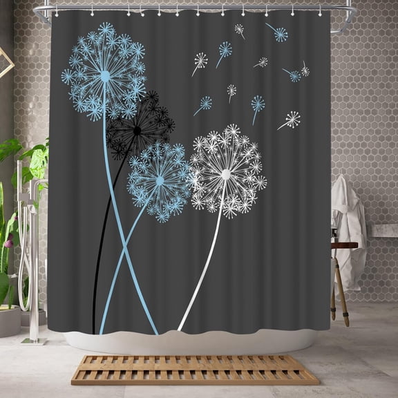 Dandelion Shower Curtain Blue and Grey Grey Shower Curtain Bathroom Decor Polyester Fabric with hooks 72"W x 96"L (Pack of 1)