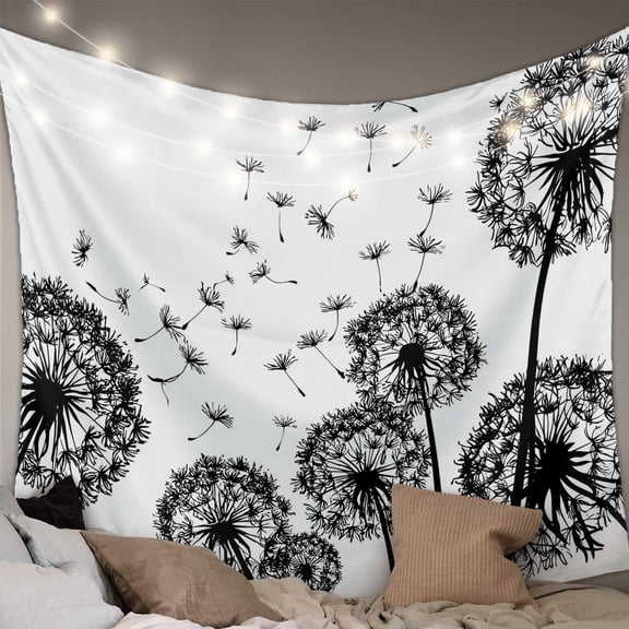 Dandelion Small Tapestry for Bedroom Wall Hanging Tapestry, Black White Modern Country Rustic Plants Ceiling Backdrop Tapestries Poster Blanket Wall Decor for Teens Room Living Room Dorm 23" x 28"