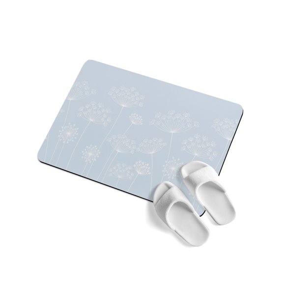 Dandelion Soft Diatomaceous Earth Mat, Spring White Dandelion Floral Blue Background Absorbent Bath Mat Non Slip Rubber Backed Quick Dry Doormat Fit Under Door for Bathroom Kitchen 24"x36"