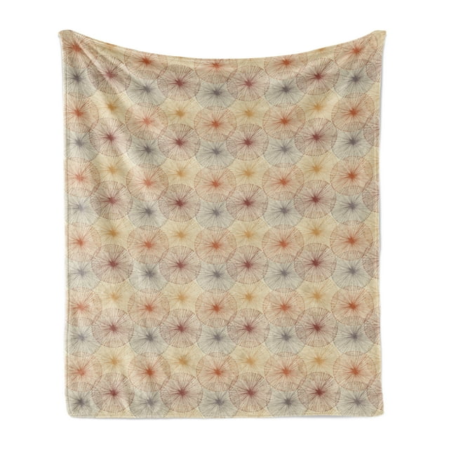 Dandelion Soft Flannel Fleece Blanket, Abstract Vintage Colorful Blowball Pattern with Warm Tones Line Art Composition, Cozy Plush for Indoor and Outdoor Use, 70" x 90", Multicolor, by Ambesonne